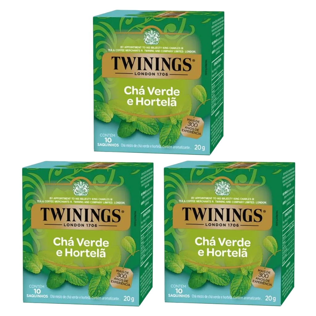 Chá Verde e Hortelã Twinings 3 Caixas Com 10 sachês