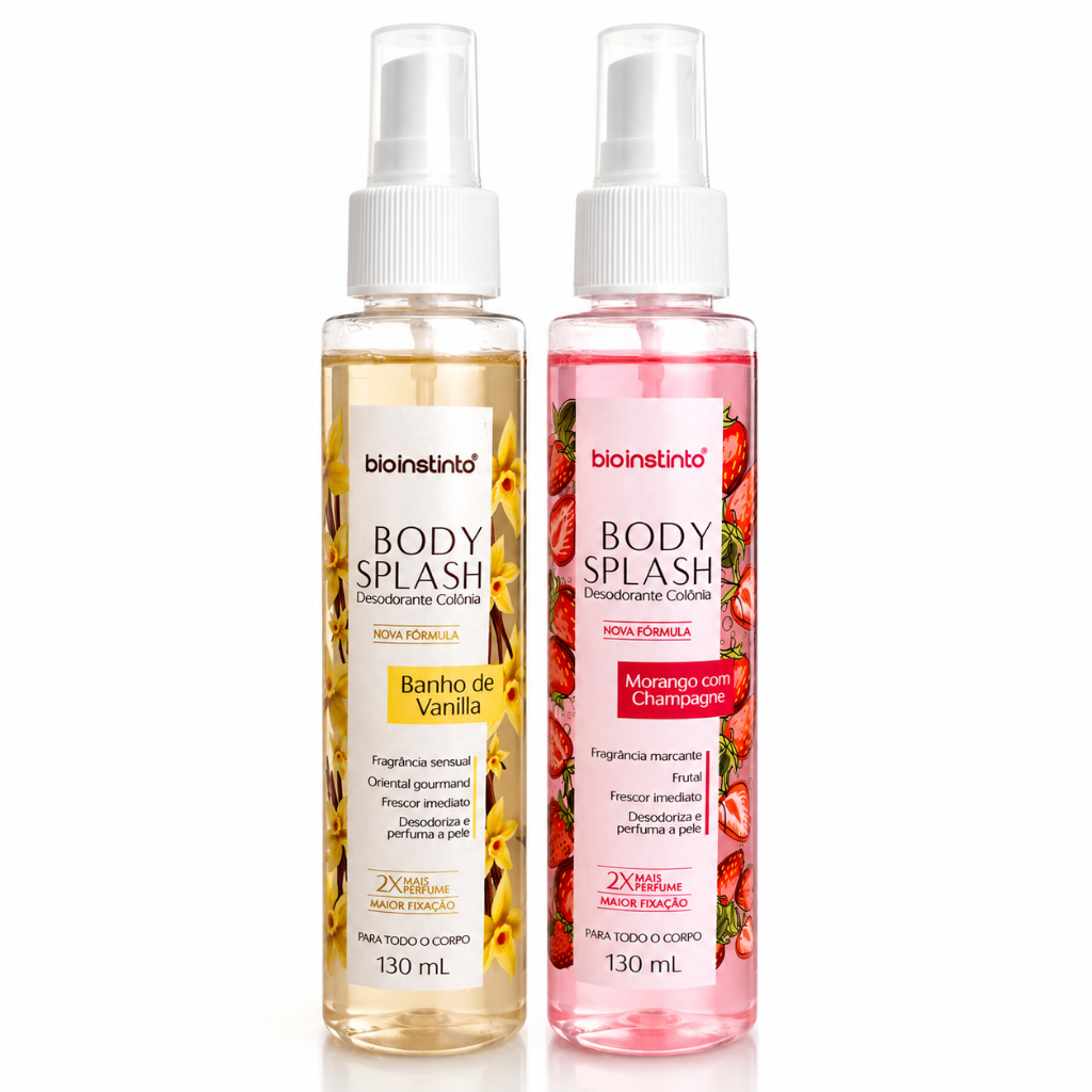 Kit 2 Body Splash Bio Instinto Vanilla + Morango com Champagne- Desodorante /Colônia/ Perfume Corporal Refrescante