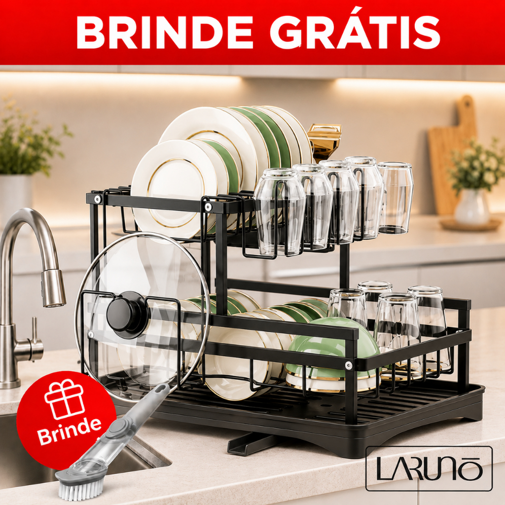 Escorredor de Louças Rack Aço Carbono Organizador Preto - LARUNO