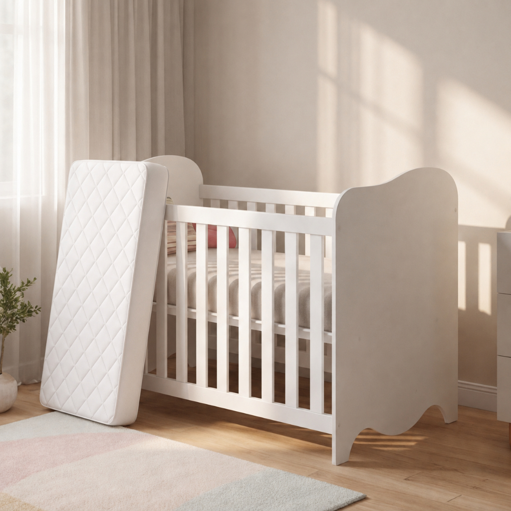 Berço Cama Mini Infantil Com Colchão Incluso Multifuncional 2 Em 1 Grade Segurança Compacto 110x60cm