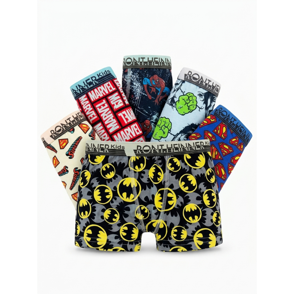 Kit 5 Cuecas Boxer Infantil Microfibra Premium Confortável Toque Macio Ajuste Anatômico Estampas Sortidas