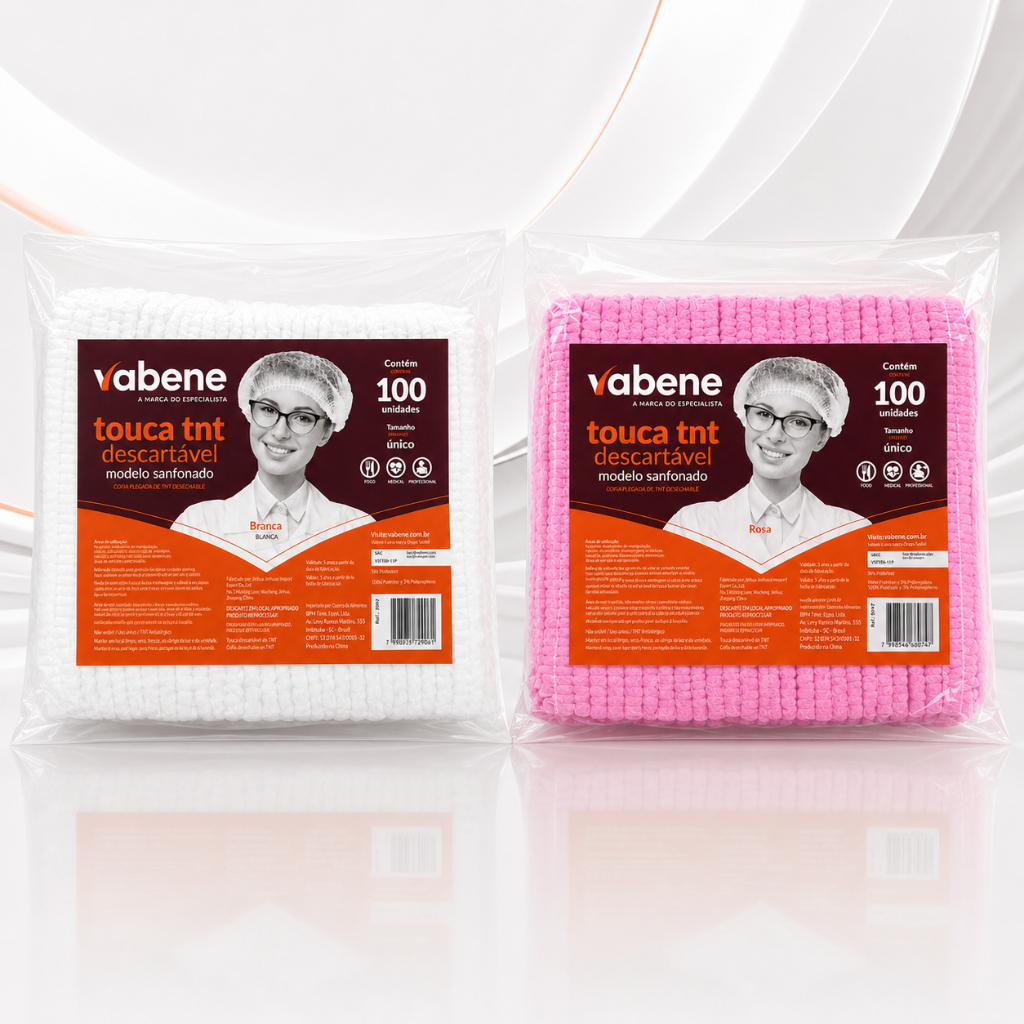 Touca TNT Descartável Branca ou Rosa Vabene 100 Unidades Sanfonada Profissional Tamanho Único Cozinha Clínica Estética