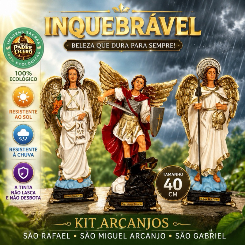 kit os três Arcanjos São Gabriel,São Miguel Arcanjo e São Rafael 40cm inquebrável borracha