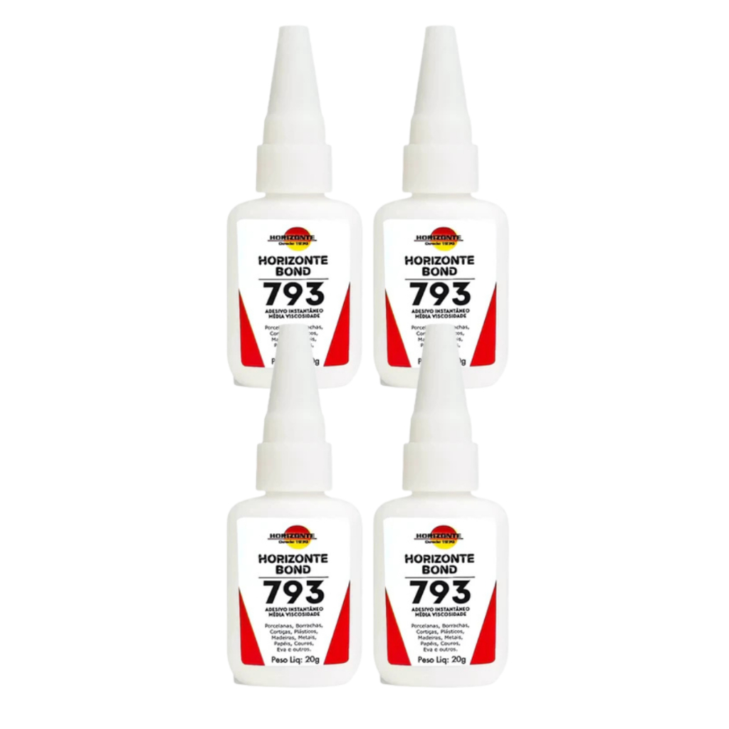 Kit 4 Cola Instantânea Horizonte Bond 20gr Sapato Couro Metal Eva