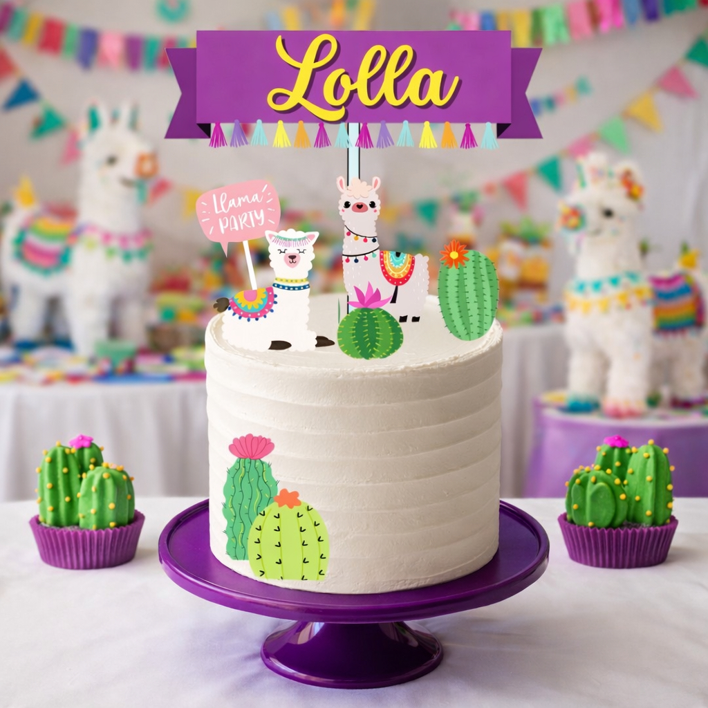 Topo de Bolo Lhama Party Personalizado – Decoração Festa Lhama Colorida