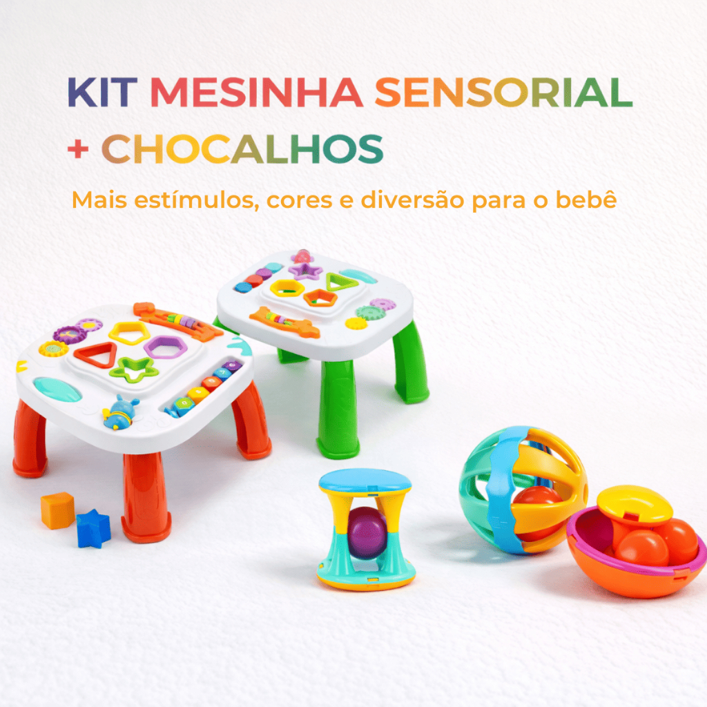 Kit Mesa De Atividades Infantil + 3 Chocalhos Sensoriais Original