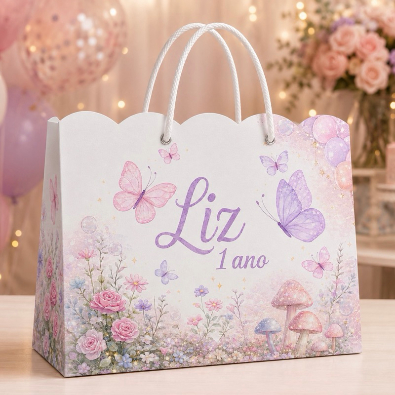 Sacolinha JARDIM DAS BORBOLETAS Personalizada / Bolsinha Lembrancinha Aniversário / PEGUE E MONTE