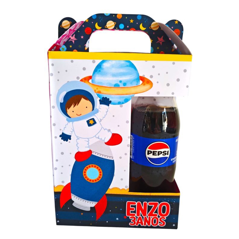 Caixa Maleta personalizada Astronauta com porta refrigerante- Aniversário - PEGUE E MONTE - lembrancinha - decoração