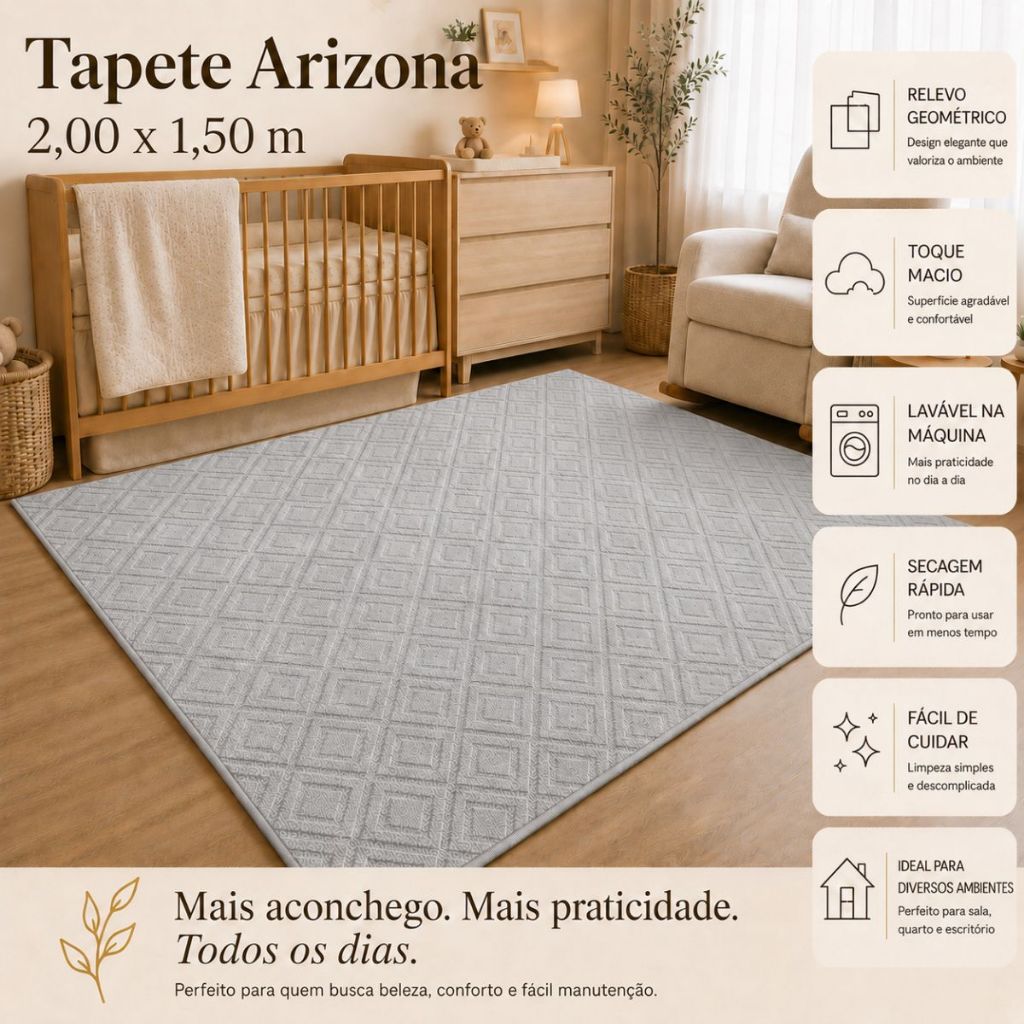 Tapete Sala 2,00x1,50 Cinza Claro Geométrico Alto Relevo Macio Antiderrapante Quarto Escritório