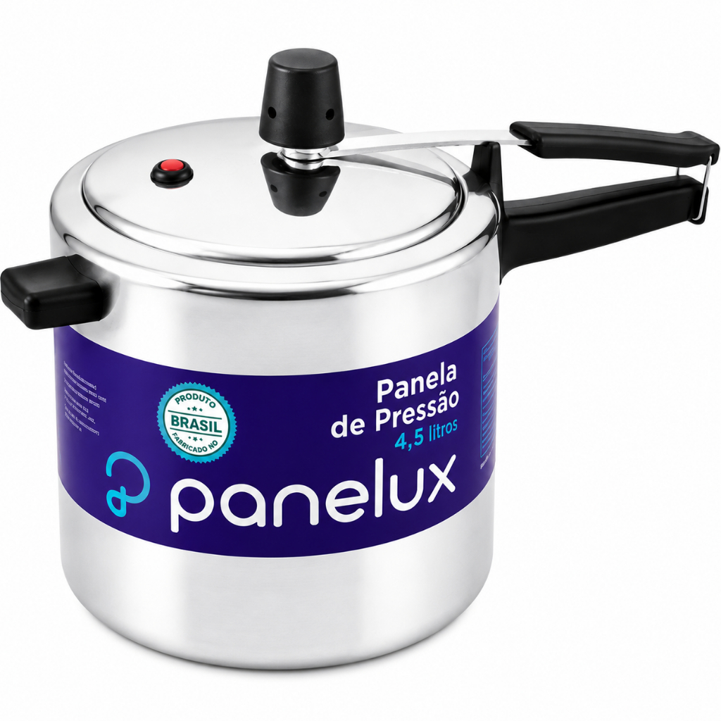 Imagem Panela de Pressão Panelux 4,5L Polida Alumínio Original Reforçada para Fogão a Gas