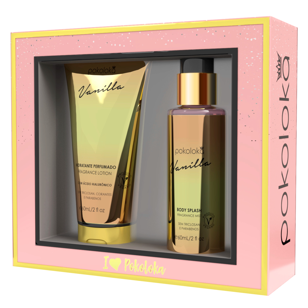 Body Splash e Hidratante Vanilla 60ml Kit Pokoloka Textura Leve Rápida Absorção Kit Presenteável