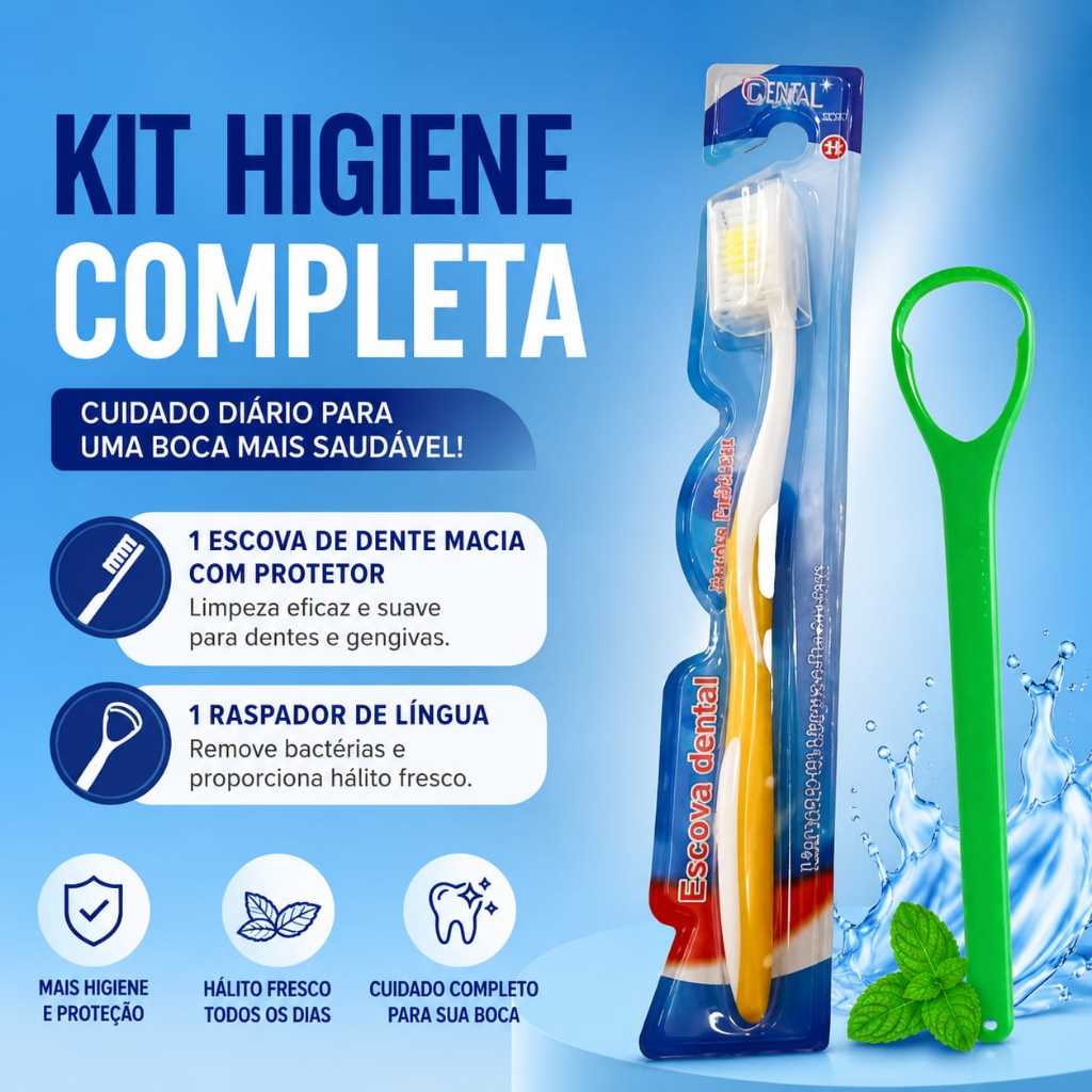 Kit Higiene Bucal 1 Escova De Dente Macia 1 Raspador Limpador De Língua Melhor Preço Envio Rapido