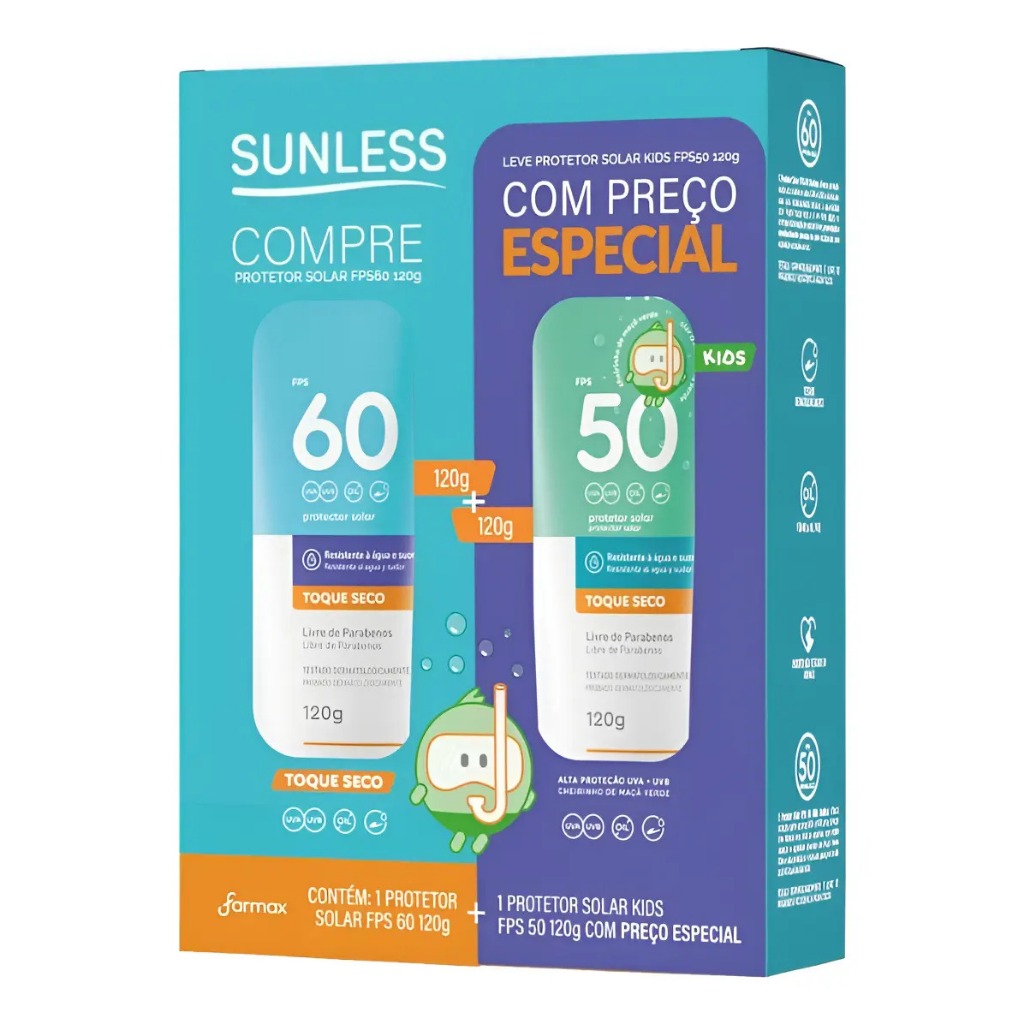 Kit Protetor Solar Sunless FPS 50 120g + Sunless Kids FPS 60 120g Proteção UVA UVB