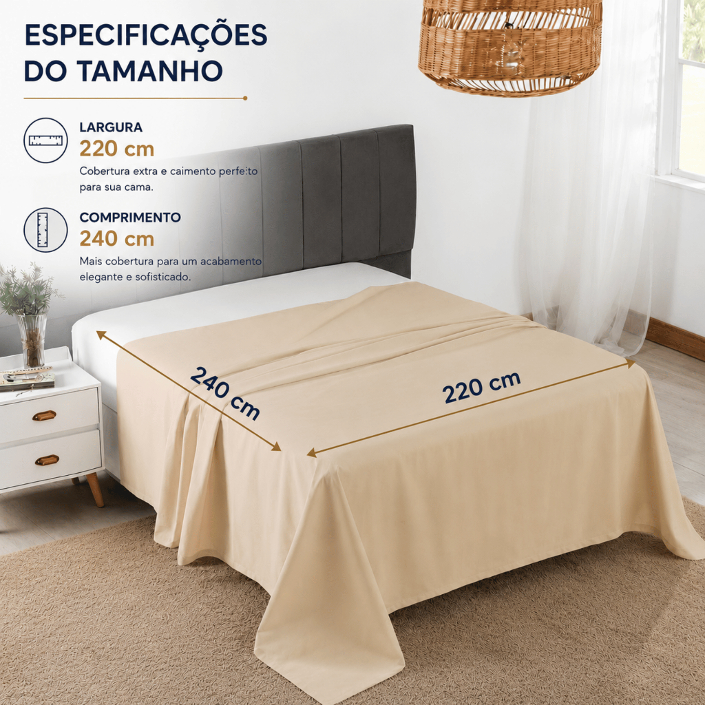 Detalhes do Lençol Plano Casal 220x240 300 Fios 100% Algodão Avulso