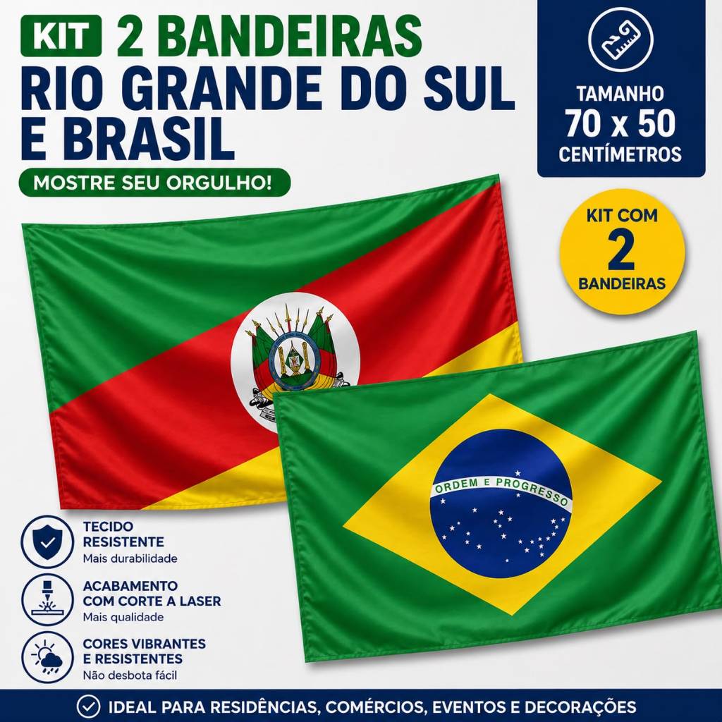 Kit 1 Bandeira Do Rio Grande Do Sul E 1 Do Brasil