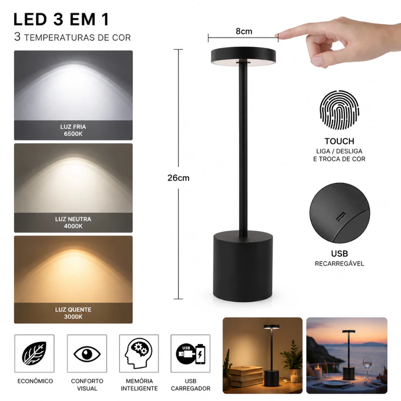 Luminária de Mesa LED Recarregável — foto 9