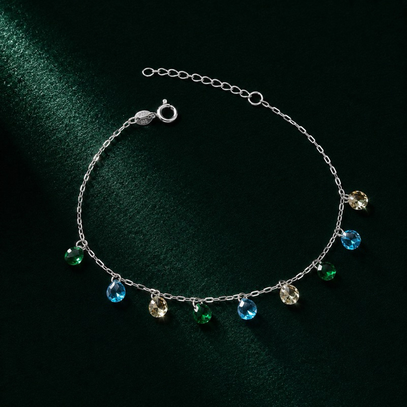 Pulseira Prata 925 com Pedras Coloridas Delicada e Elegante