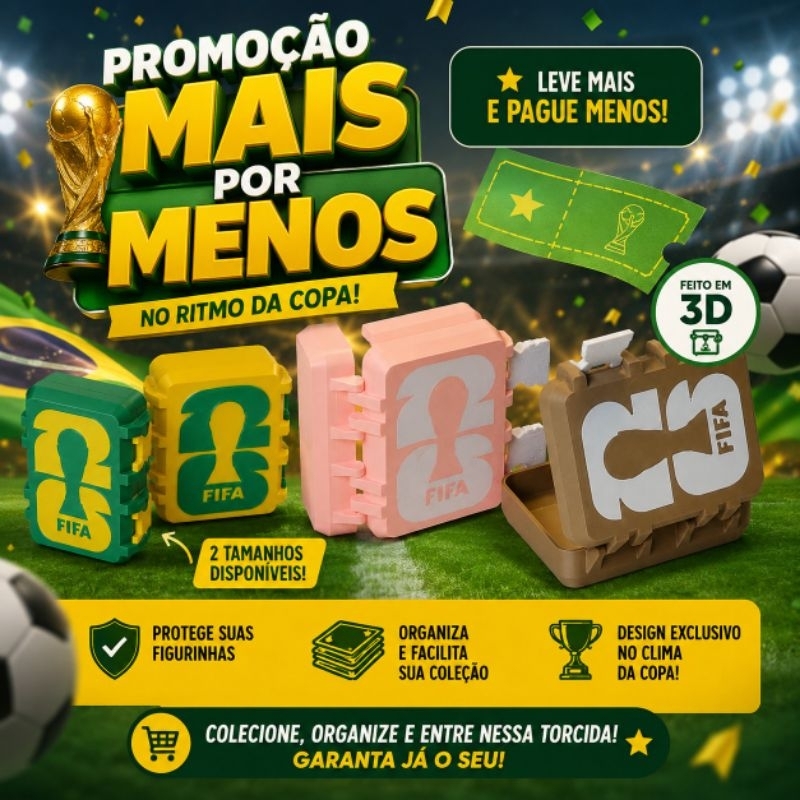Caixinha Porta Figurinhas Copa do Mundo 2026 – Estojo Organizador para Álbum FIFA