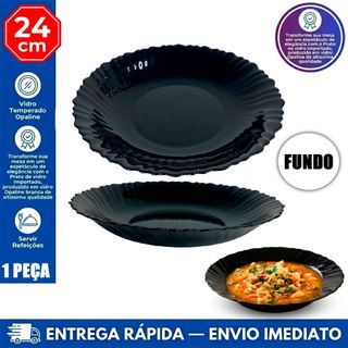 Prato Fundo vidro trabalhado opaline preto black 24cm importado de Reposição