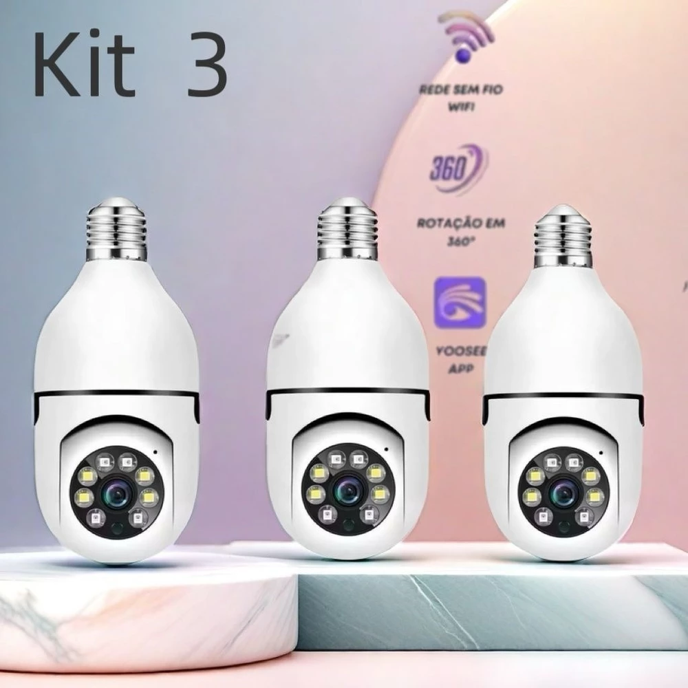 KIT Câmera de segurança a Prova D'água sem fio gira 360 com app Yousee full HD visão notturna