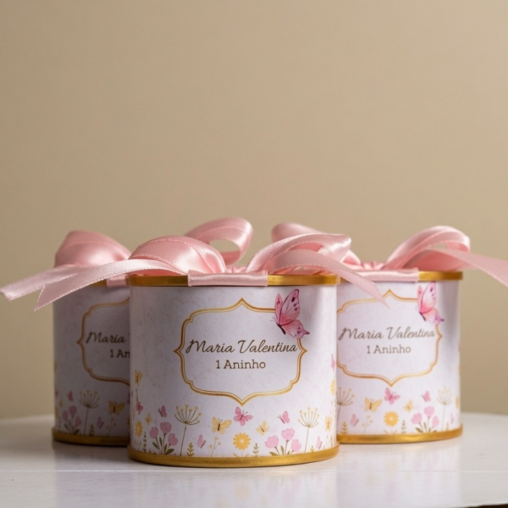 kit Tubolatas Personalizadas Jardim das Borboletas Rosa | Lembrancinha Aniversário Infantil | Festa Jardim Encantado