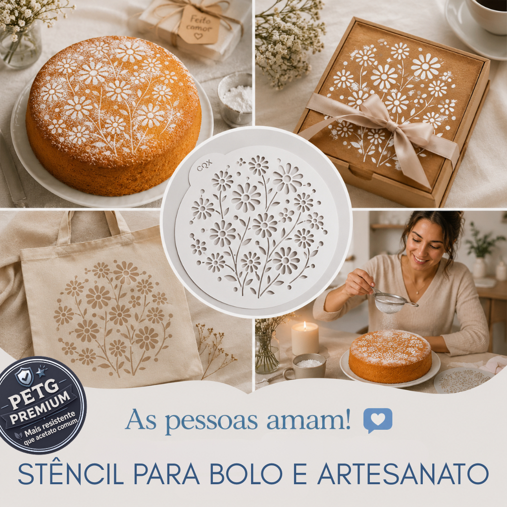 Stencil para Bolo e Artesanato Margarida Reutilizável Mais Resistente que Acetato Confeitaria Decoração Pintura Estencil
