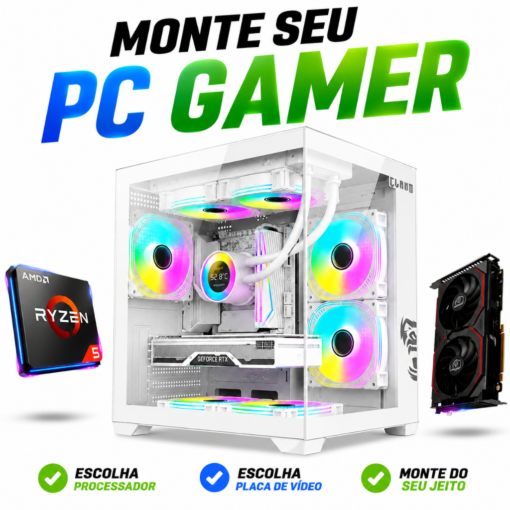 Monte Seu PC Gamer Personalizado | PC Gamer Ryzen 5, RX 580, RAM 16GB, SSD 240GB