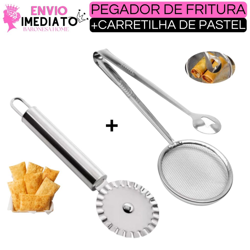 Conjunto Carretilha Corta E Fecha Pastel Fechador De Massas de Pastel+ Escumadeira Para Fritura Com Pegador