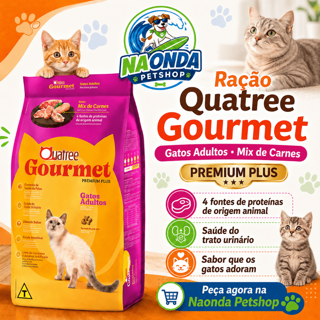 Ração Quatree Gourmet Para Gatos Adultos Sabor Carne Peixe Frango 10KG - Envio Imediato