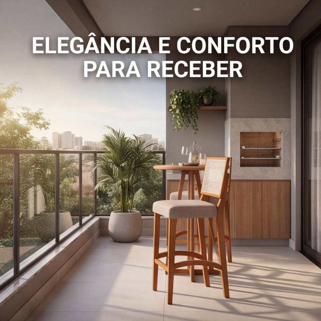 Kit Banquetas Altas de Madeira com Encosto Rattan e Assento Estofado Cozinha Bancada Área Gourmet — imagem 2 de 2