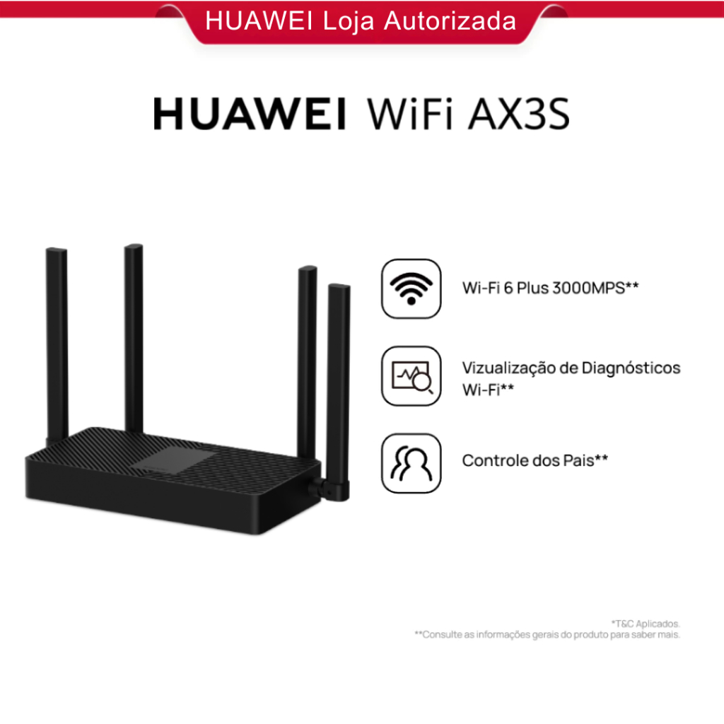 HUAWEI WiFi AX3S Roteador, Wi-Fi 6+ | 3000Mps, Visualização de Diagnósticos WI-Fi, Controle dos Pais