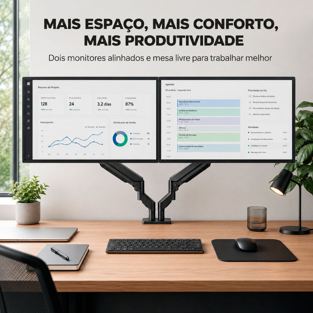 Suporte de Monitor Duplo Articulado Mola Gás 12" a 32" Até 10kg · foto 2