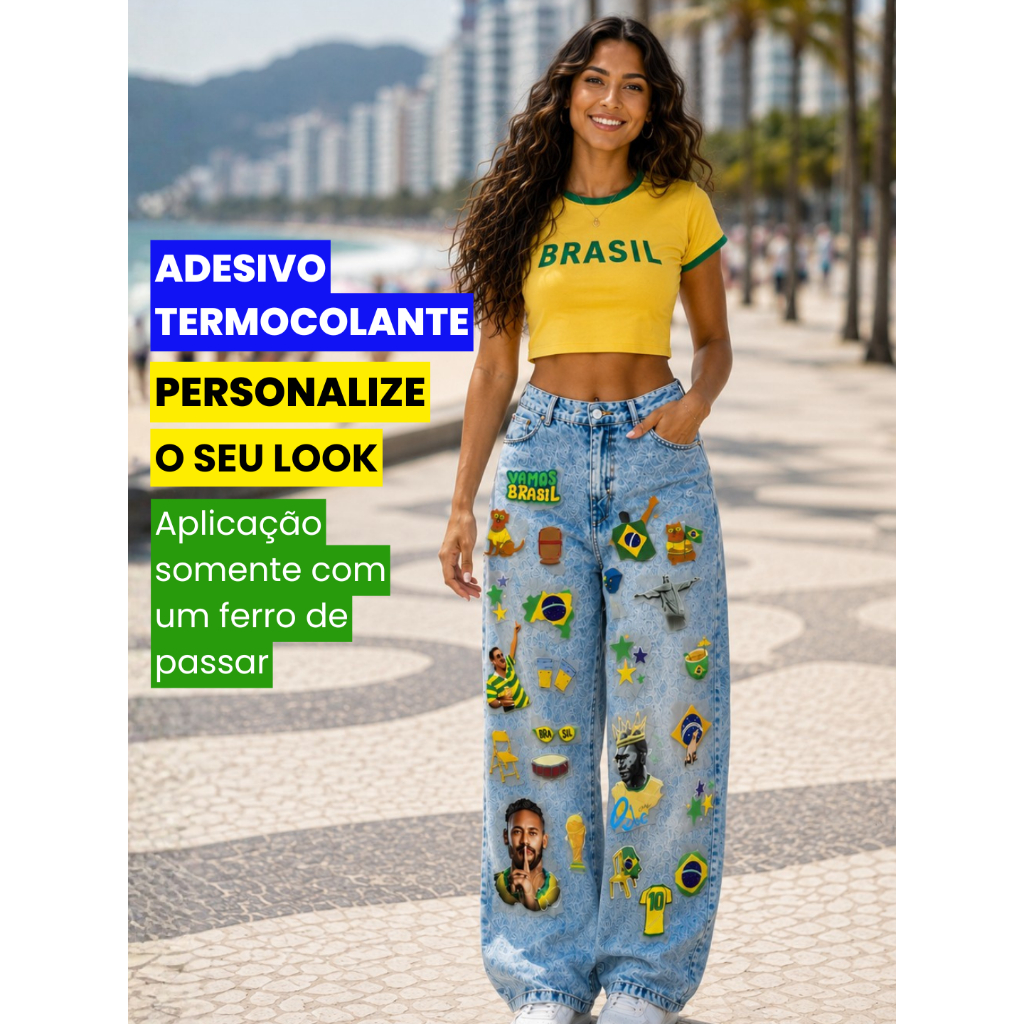 DTF Têxtil Adesivo Termocolante Copa do Mundo Brasil Pronto para Estampar