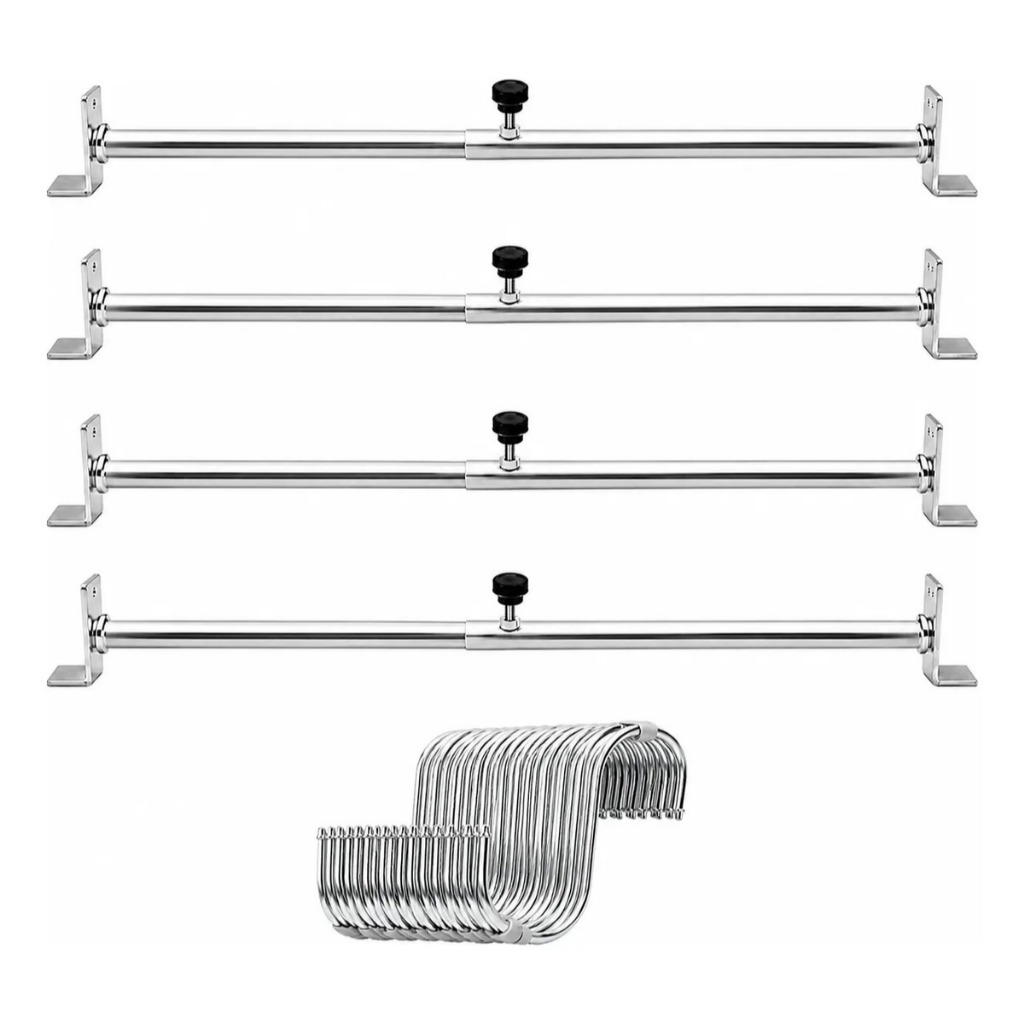 Kit 4 Suportes De Freezer Horizontal + 12 Ganchos Resistente Suporte Tendal + Gancho S1c Para Carnes