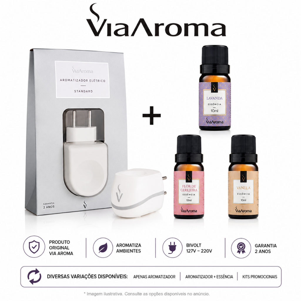 Aromatizador Difusor Elétrico Via Aroma Standard Aromaterapia Essência Inmetro - Bivolt - Escolha o Seu Modelo