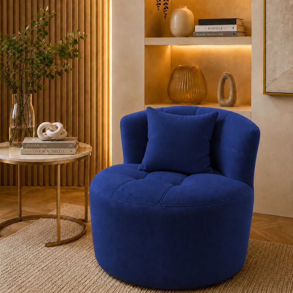 Poltrona Army Orgânica Luxuosa Design Exclusivo Sala Quarto Camarim Requintado Tecido Azul Marinho