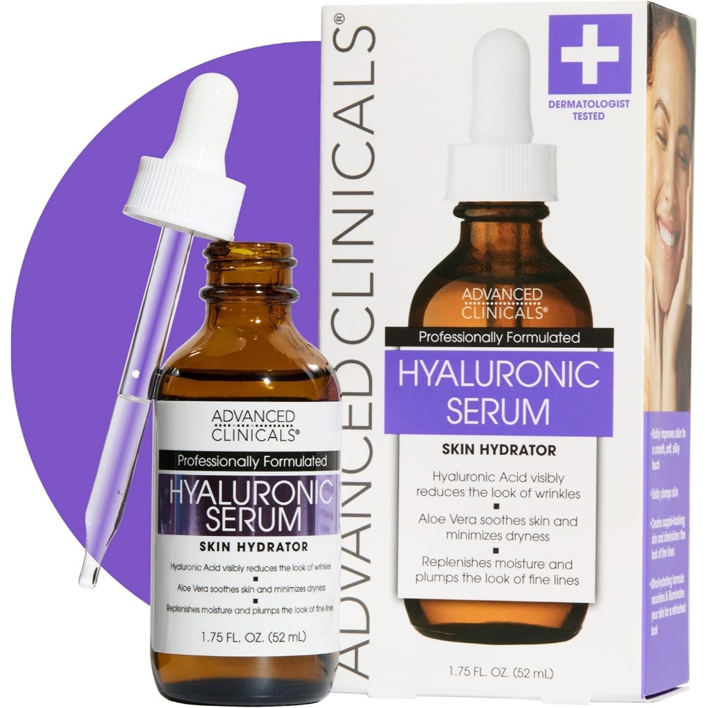 Sérum facial de ácido hialurônico Advanced Clinicals para hidratação da pele seca. 52 ml