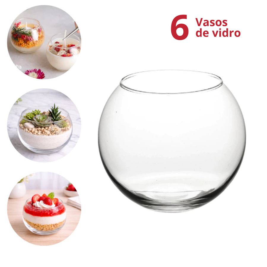 Kit 6 Mini Vaso de Vidro 100ml Castiçal Redondo Decoração Organização VAsinho Mesa Plantinha