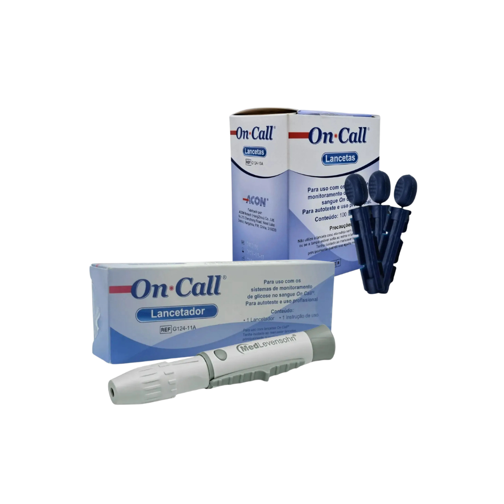 Caneta Lancetador e Lancetas On Call Plus Original 100 Lancetas Esterilizadas Teste Glicose Diabetes