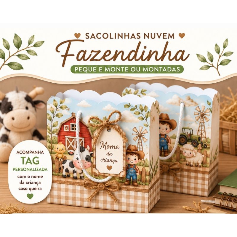Sacolinha Personalizada  Fazendinha Menino/ Fazendinha | Lembrancinha Festa Infantil