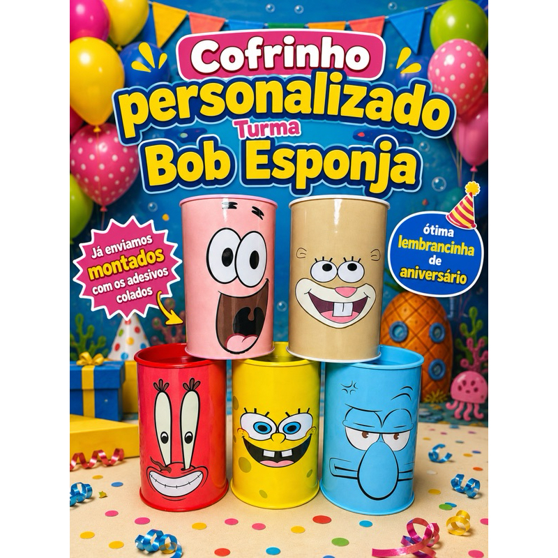 10 Cofrinho Personalizado Turma Bob Esponja Lembrancinha De Aniversário