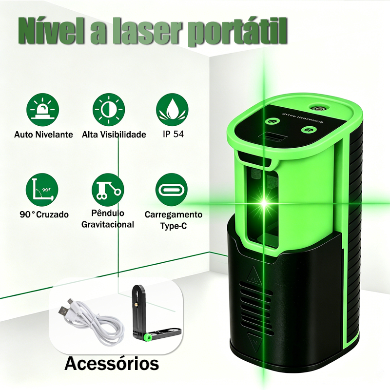 Mini nível a Laser Recarregável 20 Metros Com 2 Linhas de Nivelamento com Bip Sonoro Pratico e Fácil