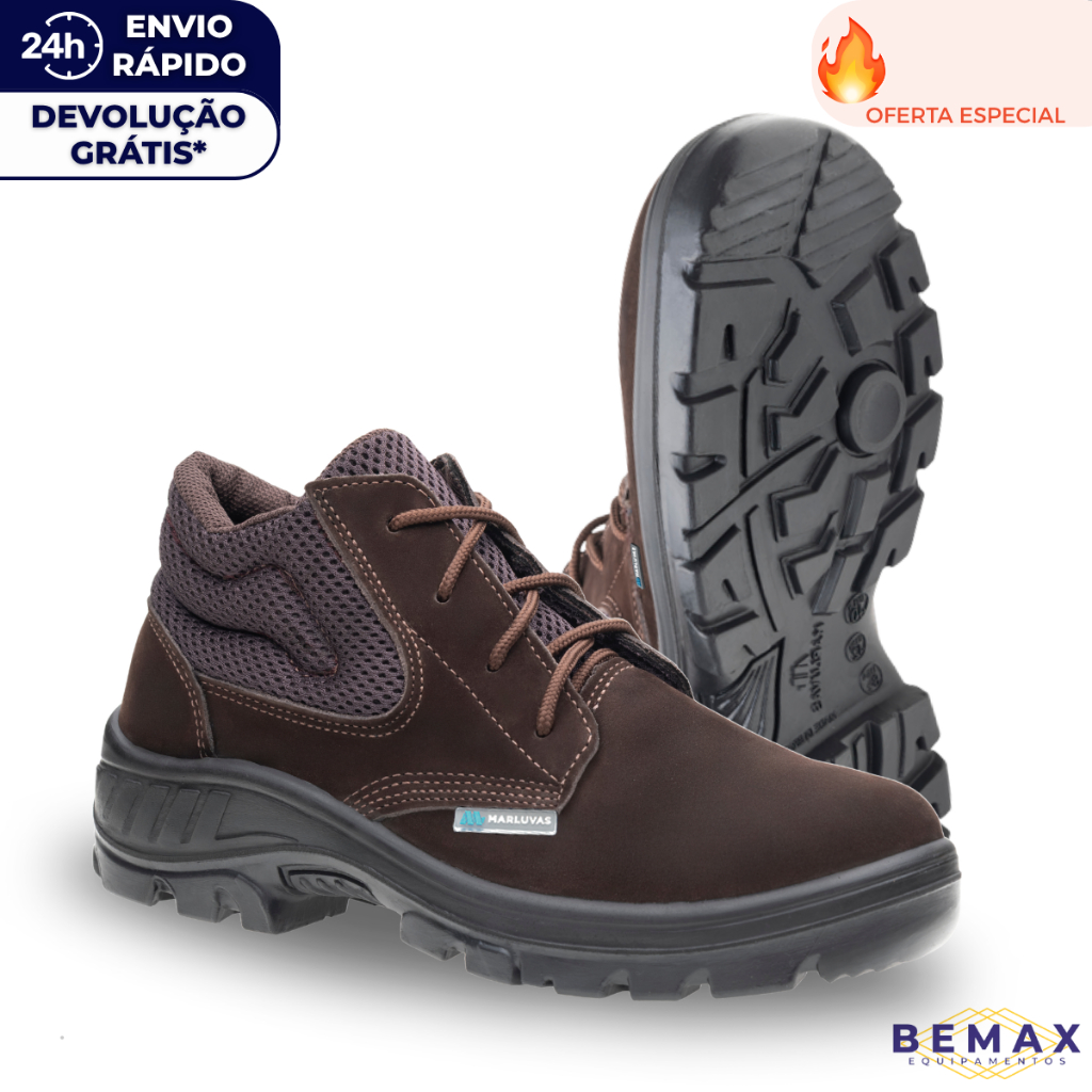 Bota de Segurança Marluvas 95B26 Biqueira De PVC EPI Botina em Couro Nobuck Com Cadarço CA 52731