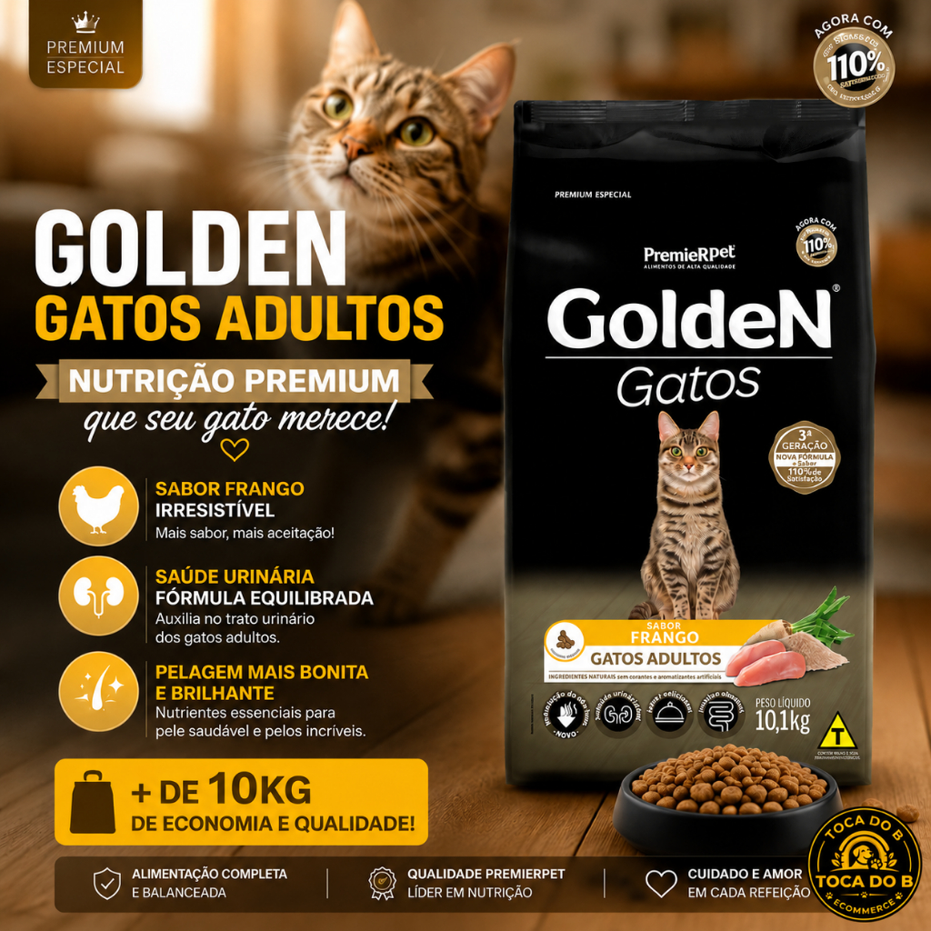 Ração Golden Gatos Adultos Frango 10 kg Original | Saúde Urinária Ração | Premium Para Gato Adulto