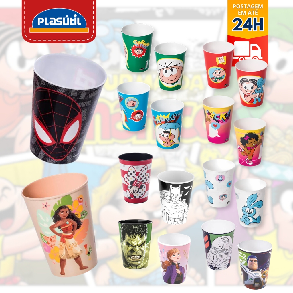 Copo de Plástico Infantil 320ml Marvel/Turma da Mônica/ Disney Plasútil PERSONALIZADO FESTA INFANTIL