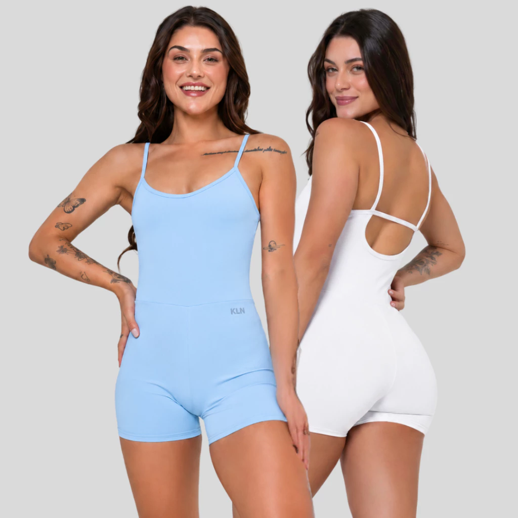 Kit 2 Macaquinho Fitness Slim Curto Feminino Alcinha Costas Nuas Esportivo Ginástica Academia — imagem 1