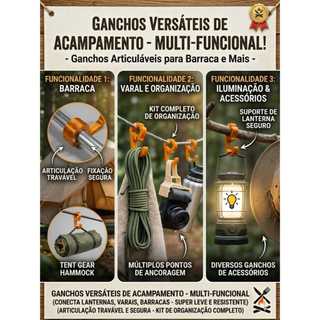 FlexHook Outdoor – Gancho Multifuncional para Acampamento, Gancho para haste de Barraca, Camping, Acampamento