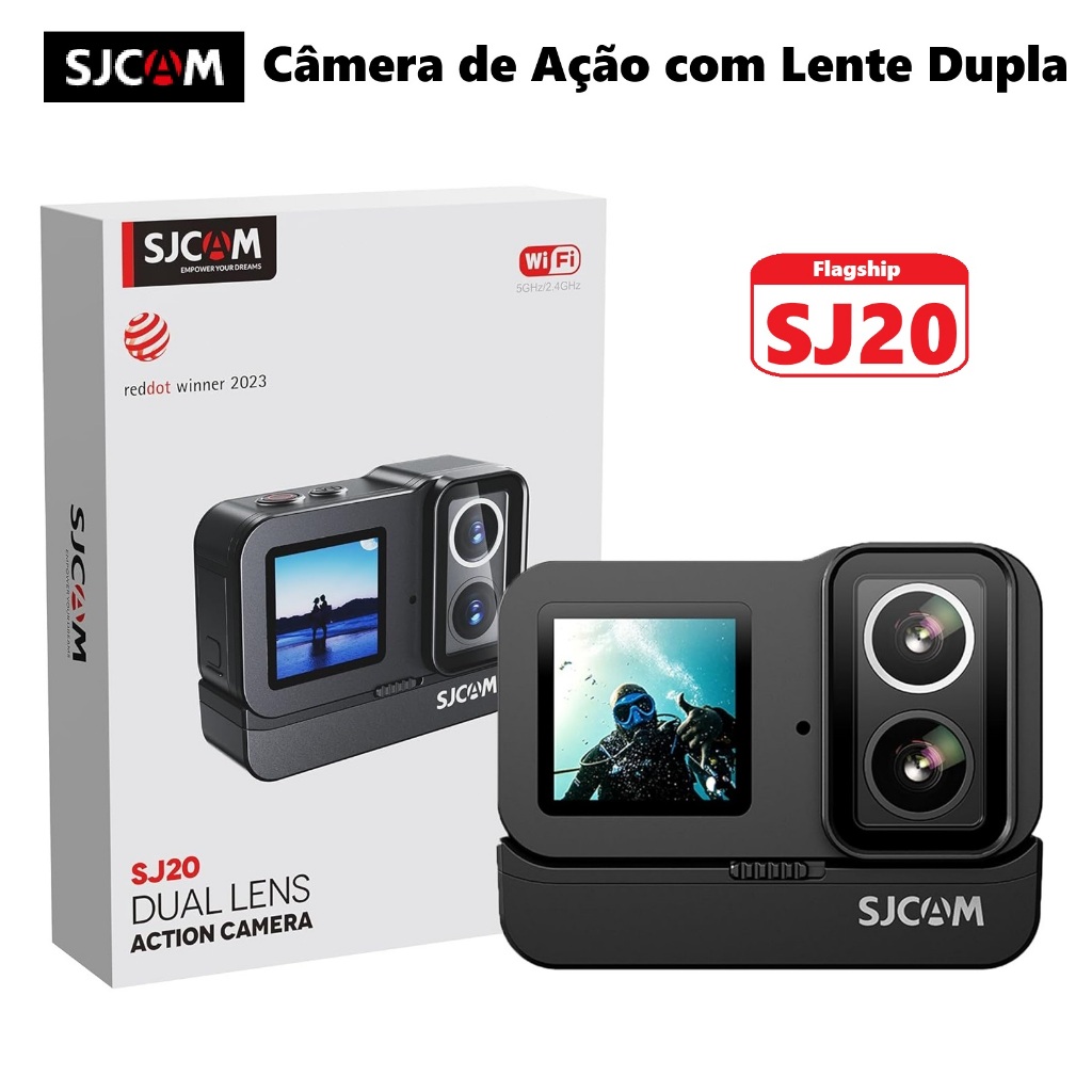 SJCAM SJ20 Câmera de Ação com Lente Dupla 4K/30fps 3H de Autonomia para Vlog Ciclismo Mergulho