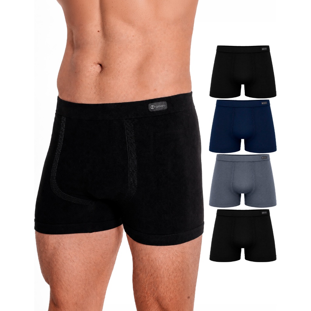 Imagem Kit 4 Cuecas Boxer Zhamaro Premium Algodão Cueca Sem Costura Confortável Cotton Respirável Seamless