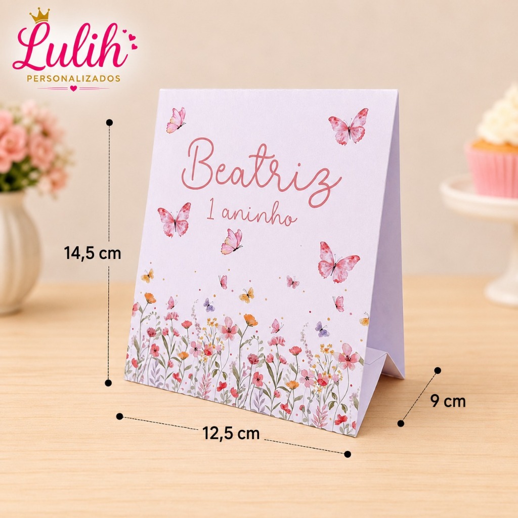 Plaquinha Centro de Mesa Personalizada Jardim das Borboleta Festa Infantil Lembrancinha Kit 10 20 30